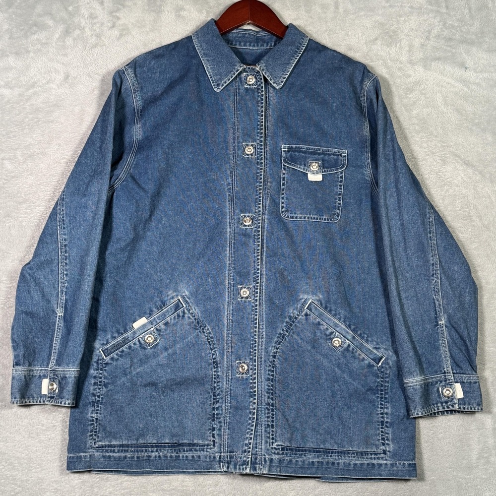 Vintage Lauren Jeans Company Jacket Womens L Blue Denim Chore Barn Snap*